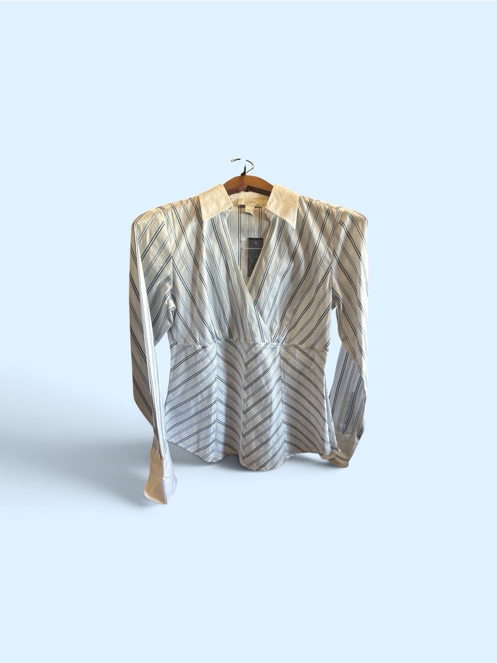 LOFT by Ann Taylor Striped V-Neck Blouse - White & Blue Sophisticated Work Shirt